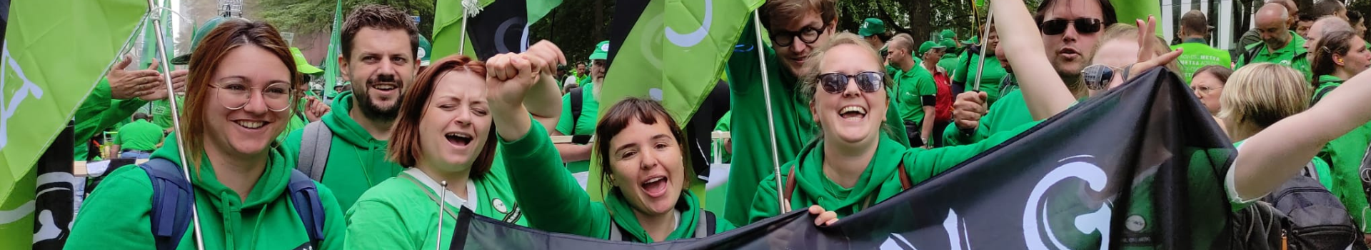 Groepsfoto van Jong ACV op een betoging.