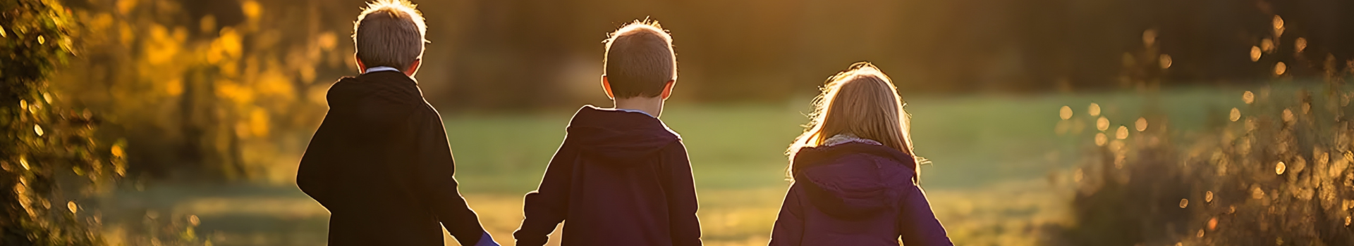 Twee kinderen wandelen door het park.