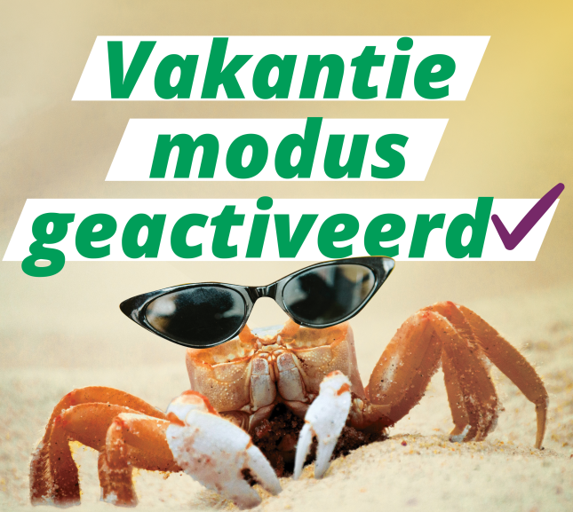 Een campagnebeeld rond jeugdvakantie waarbij een krab een zonnebril draagt.